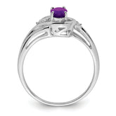 Sterling Silver Rhodium Plated Diamond & Amethyst Ring